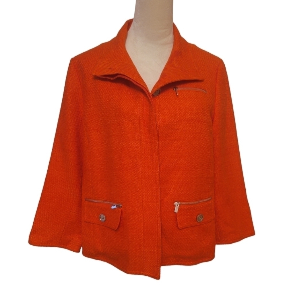 Eccoci Orange 100%‎ Silk Linen Textured Jacket Size 12